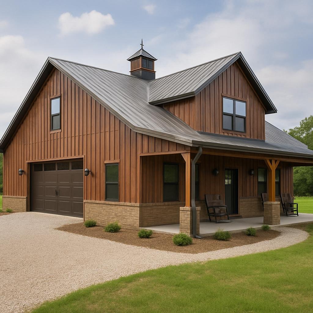 Interior and exterior design showing what is a barndominium living space