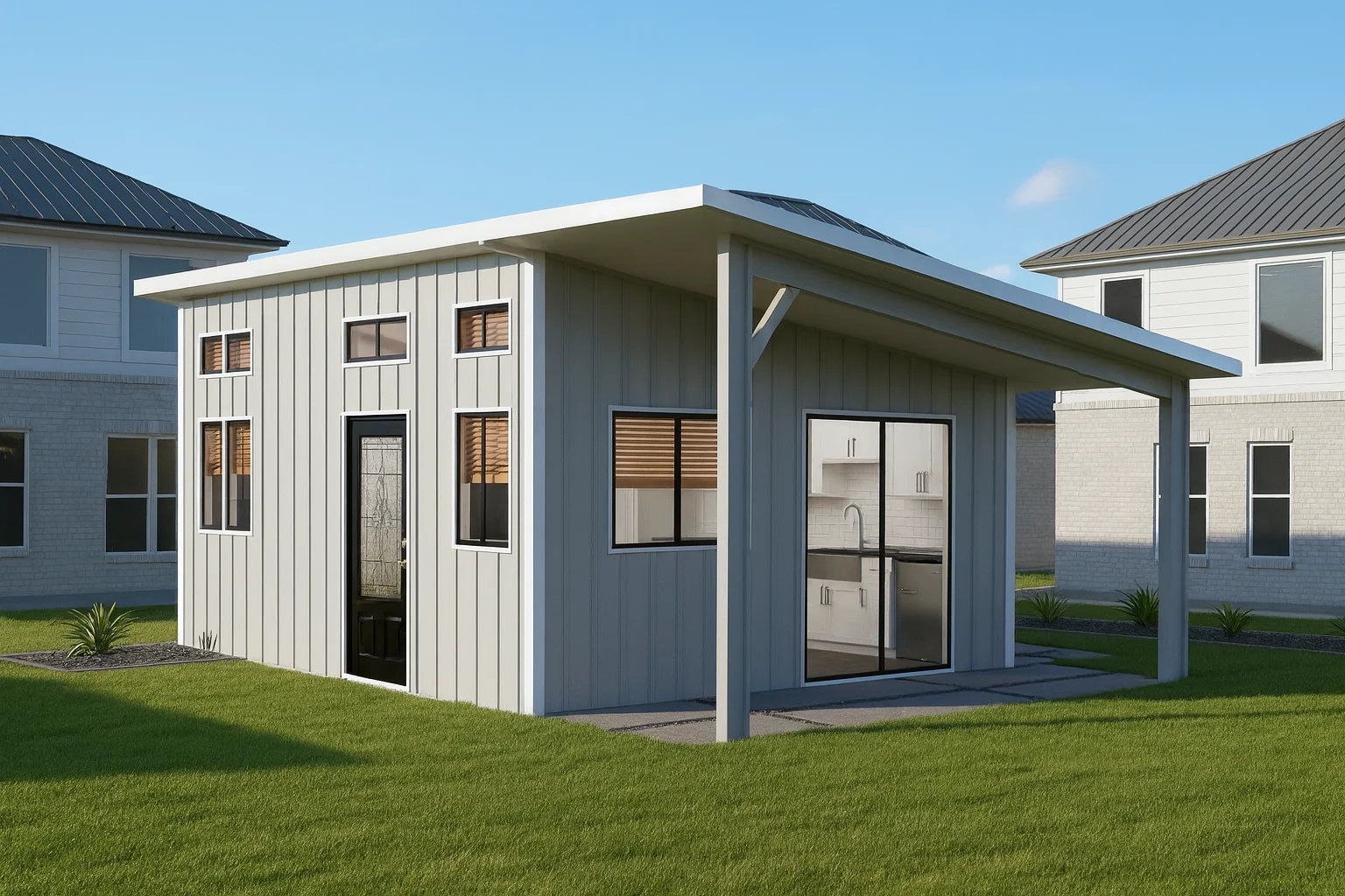 Architect reviewing accessory dwelling unit permit plans for home addition project