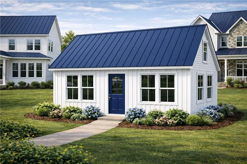 Accessory dwelling unit plans illustrating modern, efficient use of space in compact residential buildings